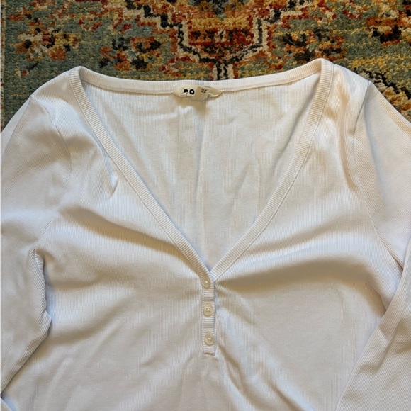 Boden White V-Neck Henley ribbed Buttoned Women's long sleeve size 16 - Picture 2 of 5